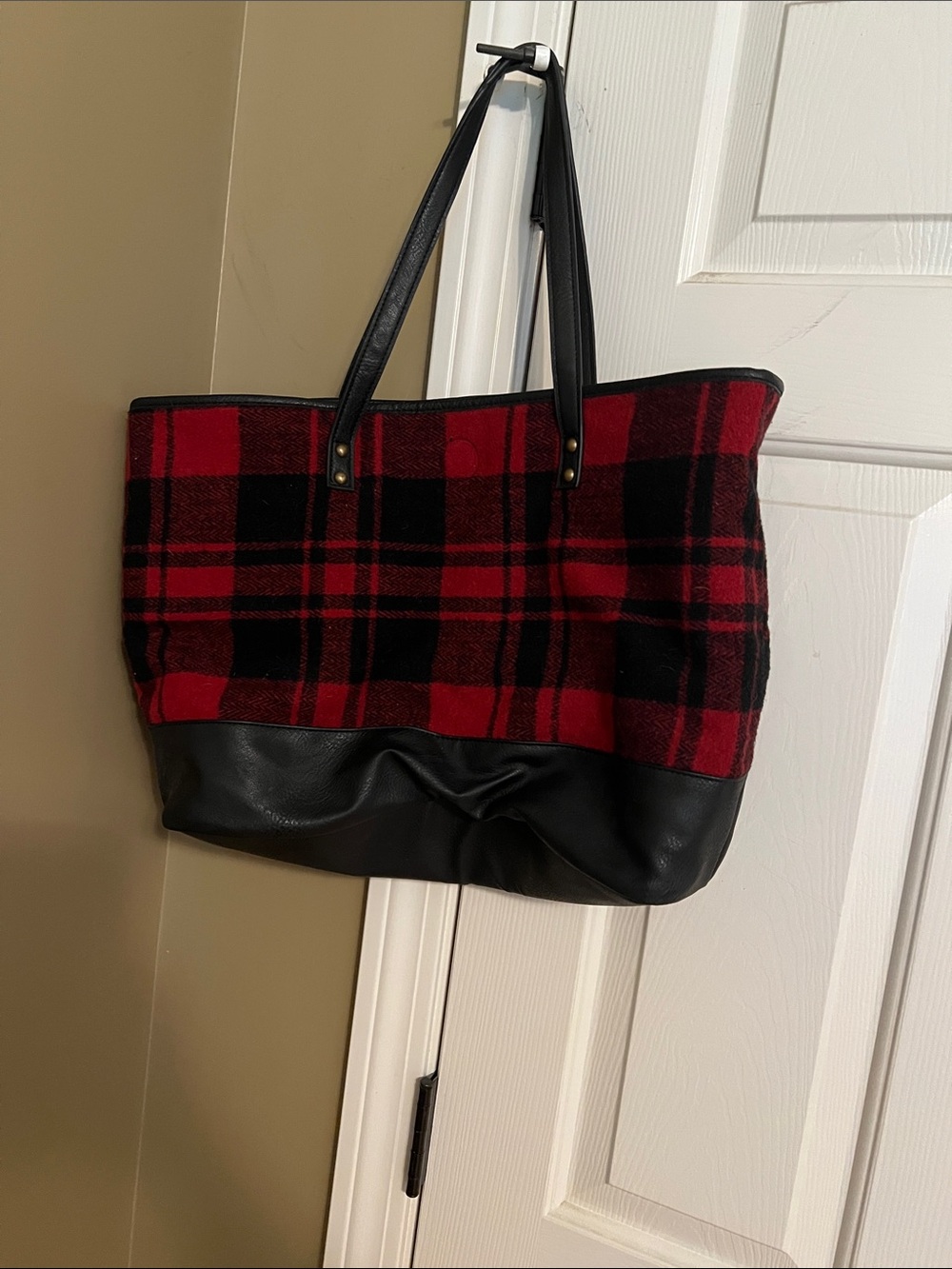 G.H. Bass & Co. Red and Black Plaid Tote with Black Trim